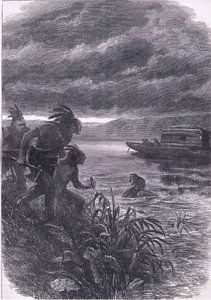 Obchodníci v Ohiu napadeni divochy, ilustrace z Cassells History of the United States, vydané Cassell, Petter & Galpin, kolem roku 1900 (litho) od American English school