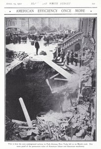 Zřícení části tunelu metra na Park Avenue, New York City, USA, 22. března 1902 (černobílá fotografie) od American Photographer (after)