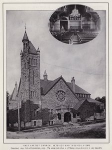Jamestown, NY: First Baptist Church, vnější a vnitřní pohledy (černobílá fotografie) od American Photographer (after)