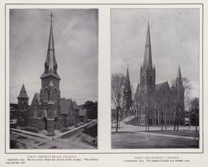Jamestown, NY: První presbyteriánská církev; První metodistická církev (černobílá fotografie) od American Photographer (after)