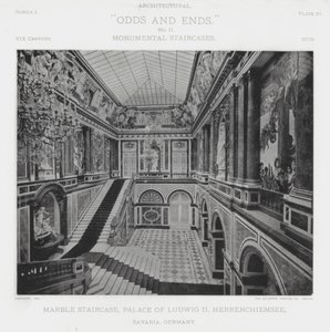 Mramorové schodiště, Palác Ludwiga II., Herrenchiemsee, Bavorsko, Německo (černobílá fotografie) od American Photographer (after)