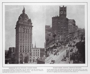 San Francisco: Spreckles or Call Building, Market Street; Market Street, zobrazující budovu Chronicle Building (černobílá fotografie) od American Photographer (after)