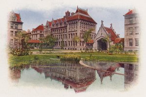 Chicago: Hull Court, od Botany Pond, Anatomy Building a Hull Gate (barevné foto) od American Photographer