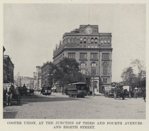 Cooper Union, na křižovatce Třetí a Čtvrté Avenue a Osmé ulice (černobílá fotografie) od American Photographer