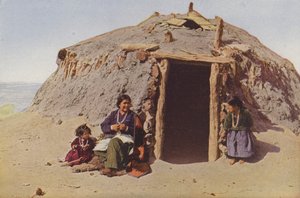 Elle z Ganada, indiánská budova, Albuquerque, nejslavnější tkadlena mezi Navahy (kolorovaná fotografie) od American Photographer