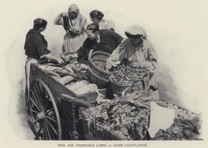 Vozíky na ryby a zeleninu, podrobný výpočet (černobílá fotografie) od American Photographer