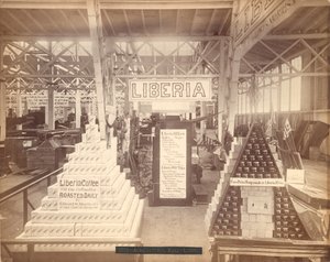 Výstava mýdla a kávy Libérie, Agricultural Hall, Philadelphia Centennial Exhibition, 1876 (tisk alba) od American Photographer