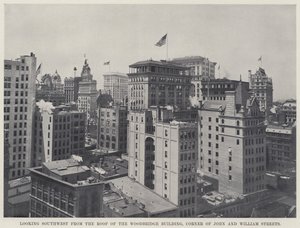 Pohled na jihozápad ze střechy budovy Woodbridge, roh John a William Street (černobílá fotografie) od American Photographer