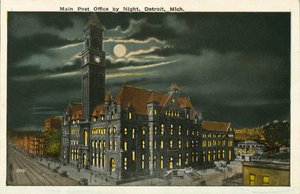 Hlavní pošta v noci, Detroit, Michigan (barevné foto) od American Photographer