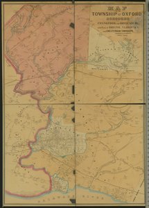 Mapa Township of Oxford, Boroughs of Frankford & Bridesburg s částmi Bristol, N. Liberties a Cheltenham Townships, 1849