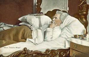 Mark Twain, leží v posteli a kouří doutník (barevná fotografie) od American Photographer