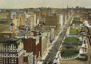 Michigan Boulevard, při pohledu na sever, při pohledu z letadla (barevná fotografie) od American Photographer