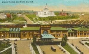 Providence, Rhode Island: Union Station a State Capitol (kolorovaná fotografie) od American Photographer