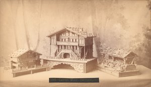 Švýcarské chalupy, vyřezávané modely, Mezinárodní výstava stého výročí Philadelphie, 1876 (stříbrný potisk) od American Photographer