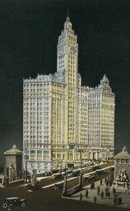 Budova Wrigley, jižní a severní část, v noci (barevné fotografie) od American Photographer