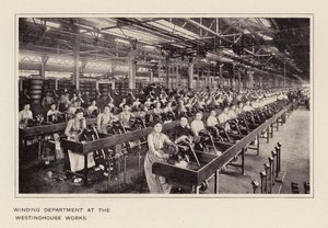 Oddělení navíjení v továrně Westinghouse (čb fotografie) od American Photographer
