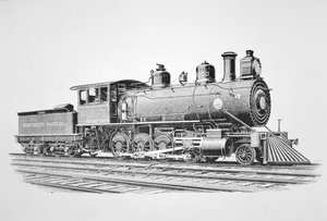 Lokomotiva typu 2-8-0 Consolidation postavená Baldwinem v červnu 1889 pro Northern Pacific Railway (litho) od American School