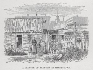 Cluster of Shanties v Shantytown (litho) od American School