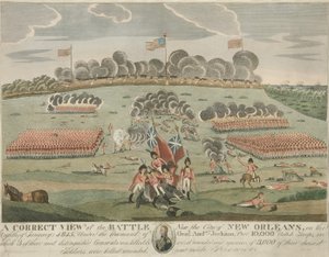 Správný pohled na bitvu u města New Orleans, hospoda. c.1815 (Ruční kolorovaná rytina) od American School
