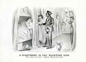 Noční můra ve spacím voze: Oh, byl jsem suchý! Chorus: Dry up and bust., vydáno kolem roku 1875 (litho) od American School