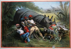 Lov na nosorožce (chromolitho) od American School