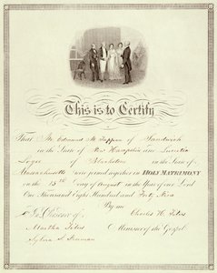 Oddací list z roku 1849 od American School