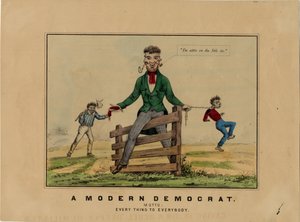Moderní demokrat: motto: všechno pro každého, podepsané na kameni: HAP, publikováno v Dubuque, Iowa, kolem roku 1860 od American School