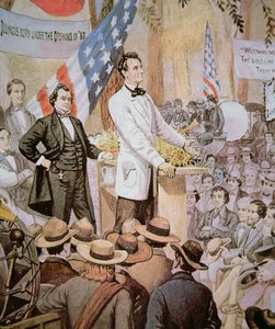 Abraham Lincoln (1809-65) ve veřejné debatě se Stephenem A. Douglasem (1813-61) v Illinois od American School