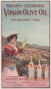 Reklama na olivový olej Mottets Celebrated Virgin, cca 1900 od American School