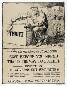 Reklama na státní dluhopisy USA, "The Cornerstone of Prosperity", pub.1921 (litografie) od American School