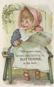 Reklama na Butterine společnosti Vermont Manufacturing Co., cca 1880 od American School
