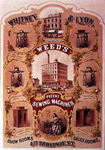 Reklama pro Whitney & Lyon, majitelé patentových šicích strojů Weed, New York (litho) od American School
