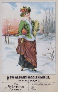 Reklama na sukni McIntosh, z New Albany Woolen Mills, Indiana, USA (chromolitho) od American School