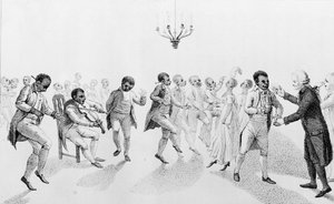 Afroameričané na plese s guvernérem Johnem Hancockem (1737-93) z knihy The Echo, s dalšími básněmi Richarda Alsopa (1761-1815) 1807 od American School
