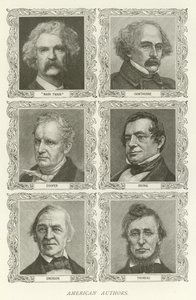 Američtí autoři, Mark Twain, Hawthorne, Cooper, Irving, Emerson, Thoreau od American School