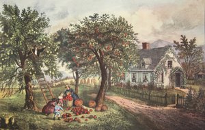 Americká usedlost - podzim, hospoda. 1869, Currier & Ives od American School