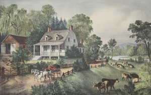 Americká usedlost - léto, hospoda. 1868, Currier & Ives od American School