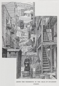 Mezi činžáky v zadní části Mulberry Street (litho) od American School
