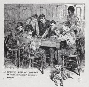 Večerní hra domino v ubytovně novinářů (litho) od American School