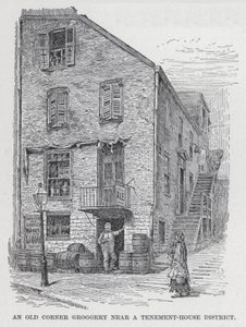 An Old Corner Groggery poblíž čtvrti činžovních domů (litho) od American School