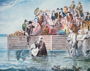 Anabaptisté z Philadelphie jsou svědky úplného ponoření křtu v řece (barva litho) od American School