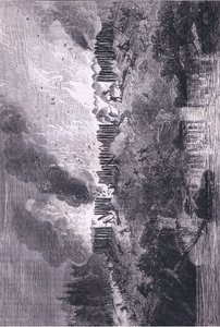 Útok na Pequot Fort, ilustrace z Cassell
