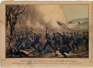 Bitva u Mlýnského pramene, Ky. Jan 19th 1862, pub. od Currier & Ives, kolem roku 1862