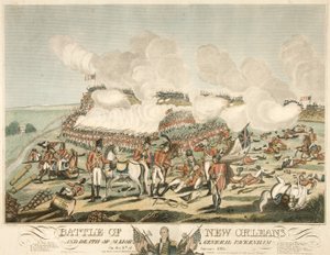 Bitva u New Orleans a smrt generálmajora Packenhama 8. ledna 1815, hospoda. 1815 (barevná rytina) od American School