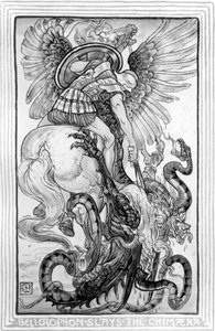Bellerophon Slayed the Chimera, převzato z The Wonder-Book for Girls and Boys, kterou napsal Nathaniel Hawthorne, 1852 od American School
