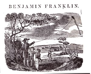 Benjamin Franklin (1706-90) provádí svůj Kite Experiment od American School