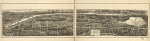 Pohled z ptačí perspektivy na tu část 23. a 24. okrsku města New York, ležící západně od New York a Harlem Railroad a na Grand Boulevard a Concourse spojující ostrov Manhattan se systémem parků severně od řeky Harlem od American School