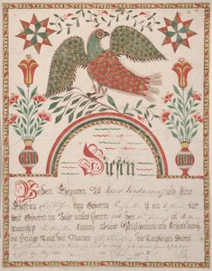 Rodný a křestní list pro Elisabeth Lindaman, kolem 1820 (inkoust & wc na papíře)