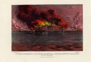 Bombardování Fort Sumter, Charleston Harbor, 12. a 13. dubna 1861, hospoda. od Currier & Ives, kolem roku 1861 od American School