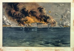 Bombardování Fort Sumter, Charleston Harbour, 12. a 13. dubna 1861, pub. od Currier und Ives od American School